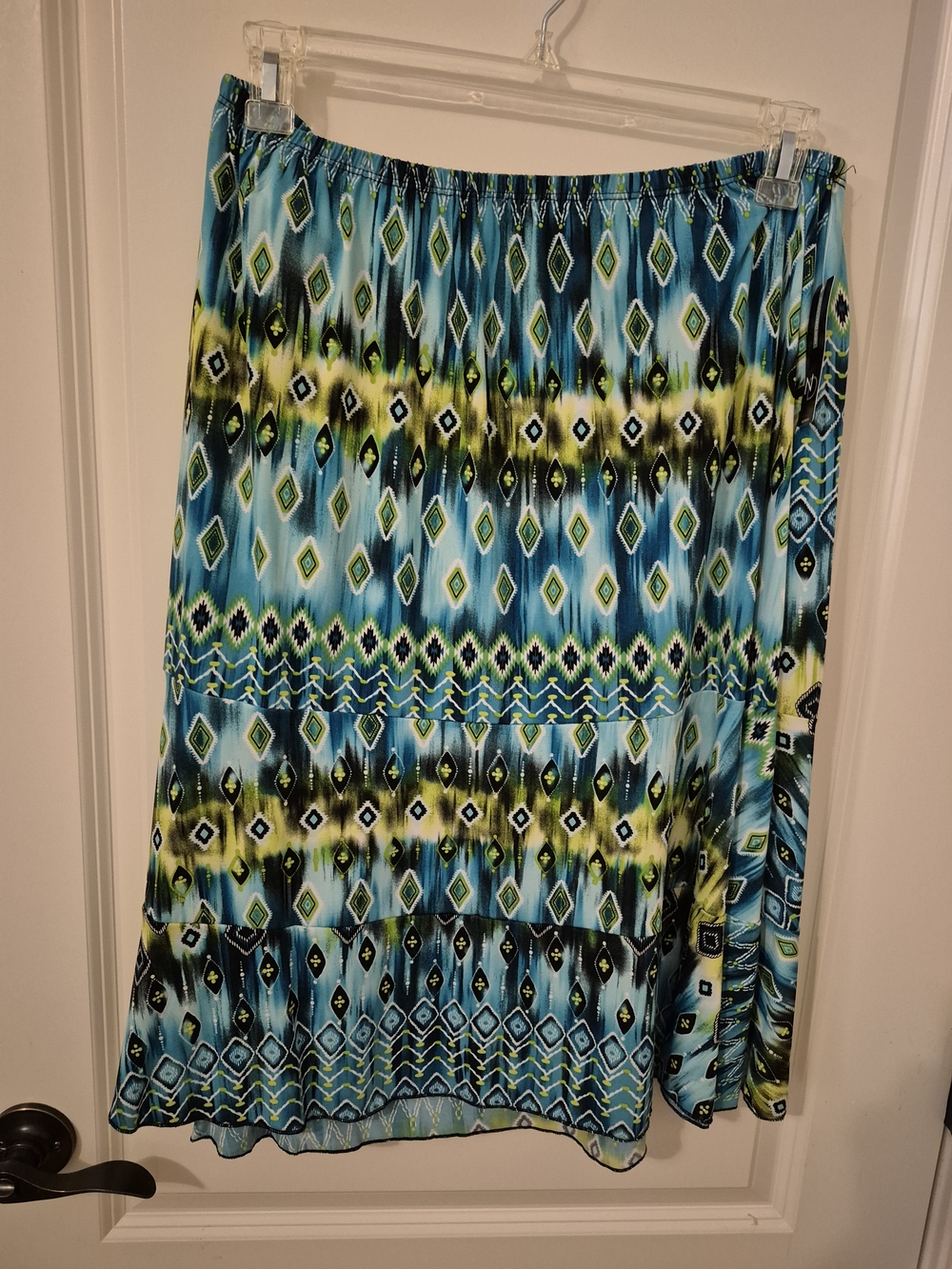 new directions Blue, Green and Black Geometric Midi Skirt
